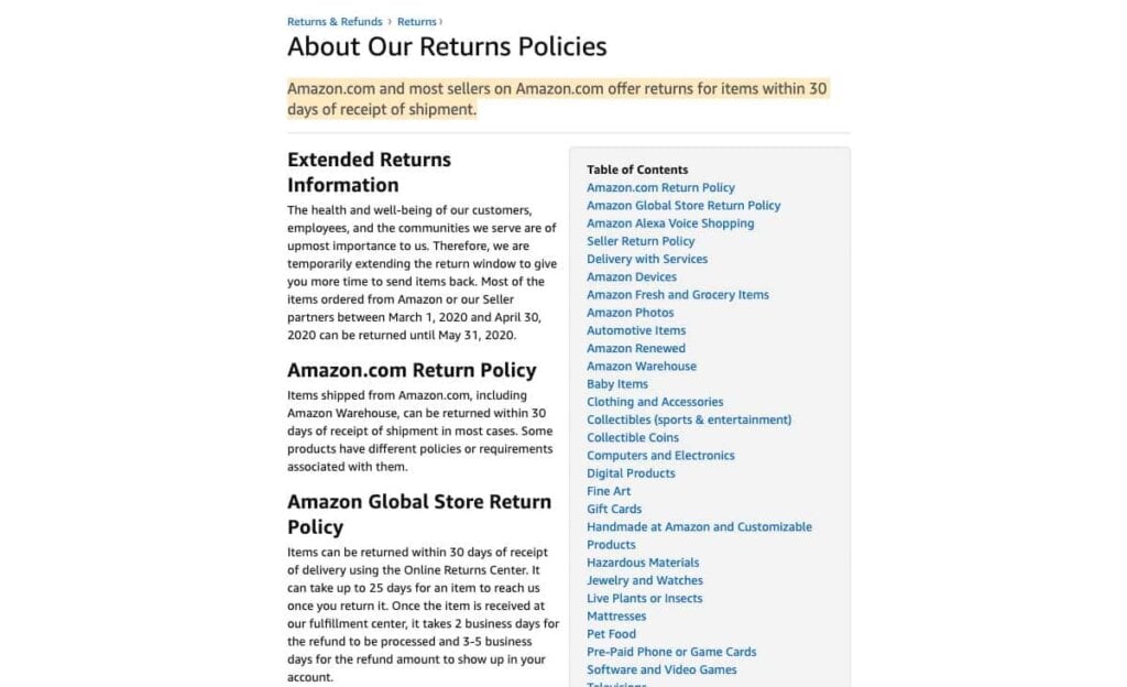 Amazon's Return Policy