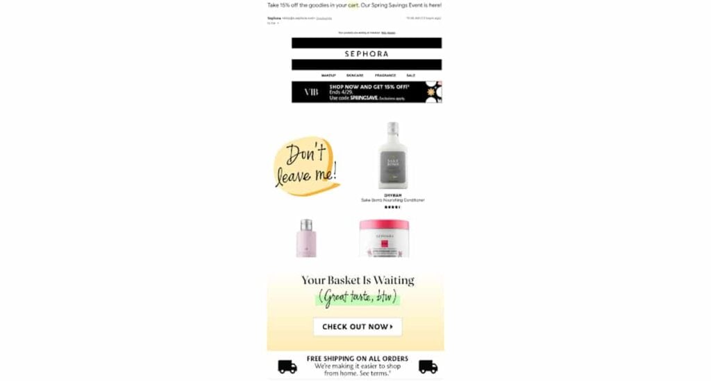 Sephora abandoned cart email