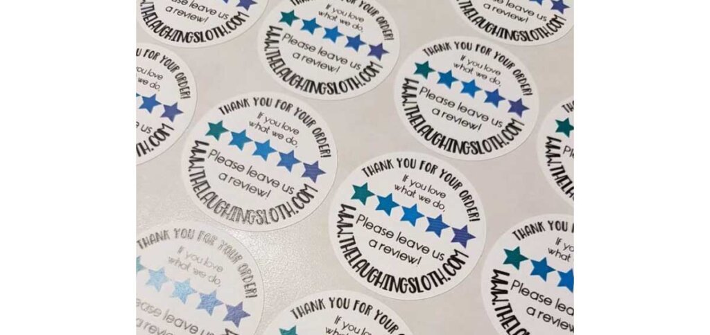 Customer review request stickers