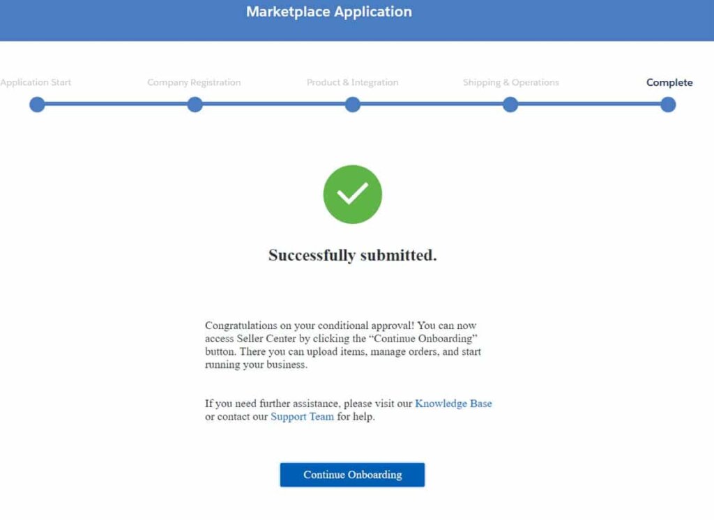 Walmart successfully submitted seller application