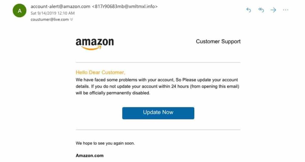 Estafa por correo electrónico en Amazon