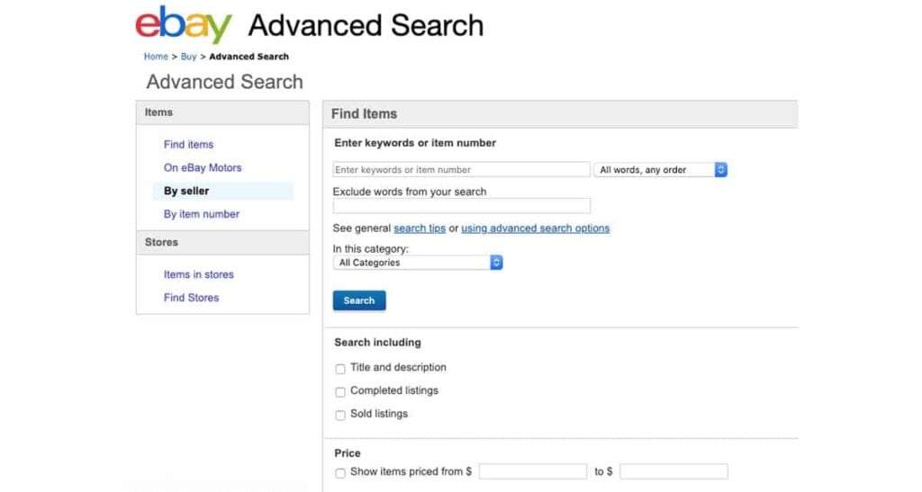 eBay advanced search