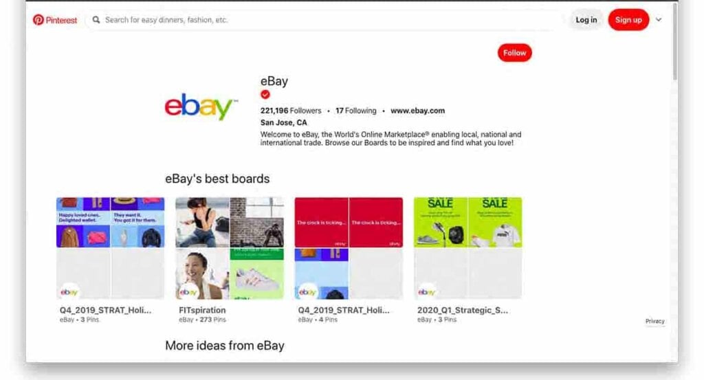  eBay a Pintrest oldalon