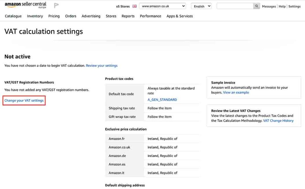 Amazon VAT settings