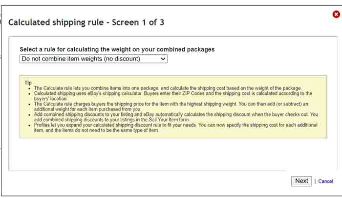 Calculated shipping rule