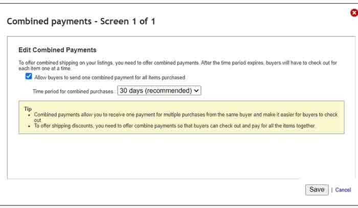 Setting up eBay combined payments