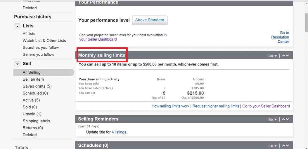 eBay selling limits