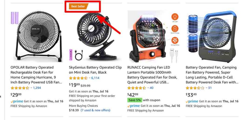 amazon best seller designation in product results