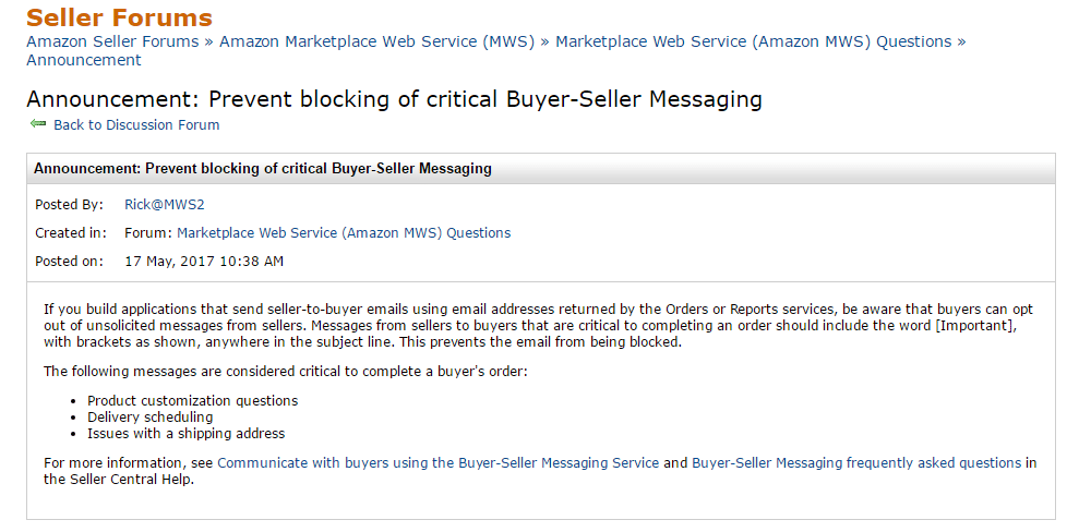 Buyer seller messagin update