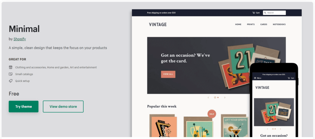 Minimal free Shopify theme