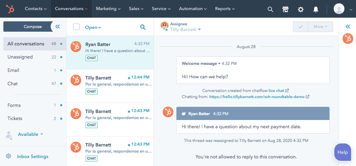 Hubspot Customer Service Inbox